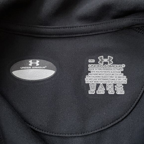 Under Armour HeatGear Black Polo Sz M Golf Outdoor Training Athleisure SPF 30+ - Picture 6 of 9